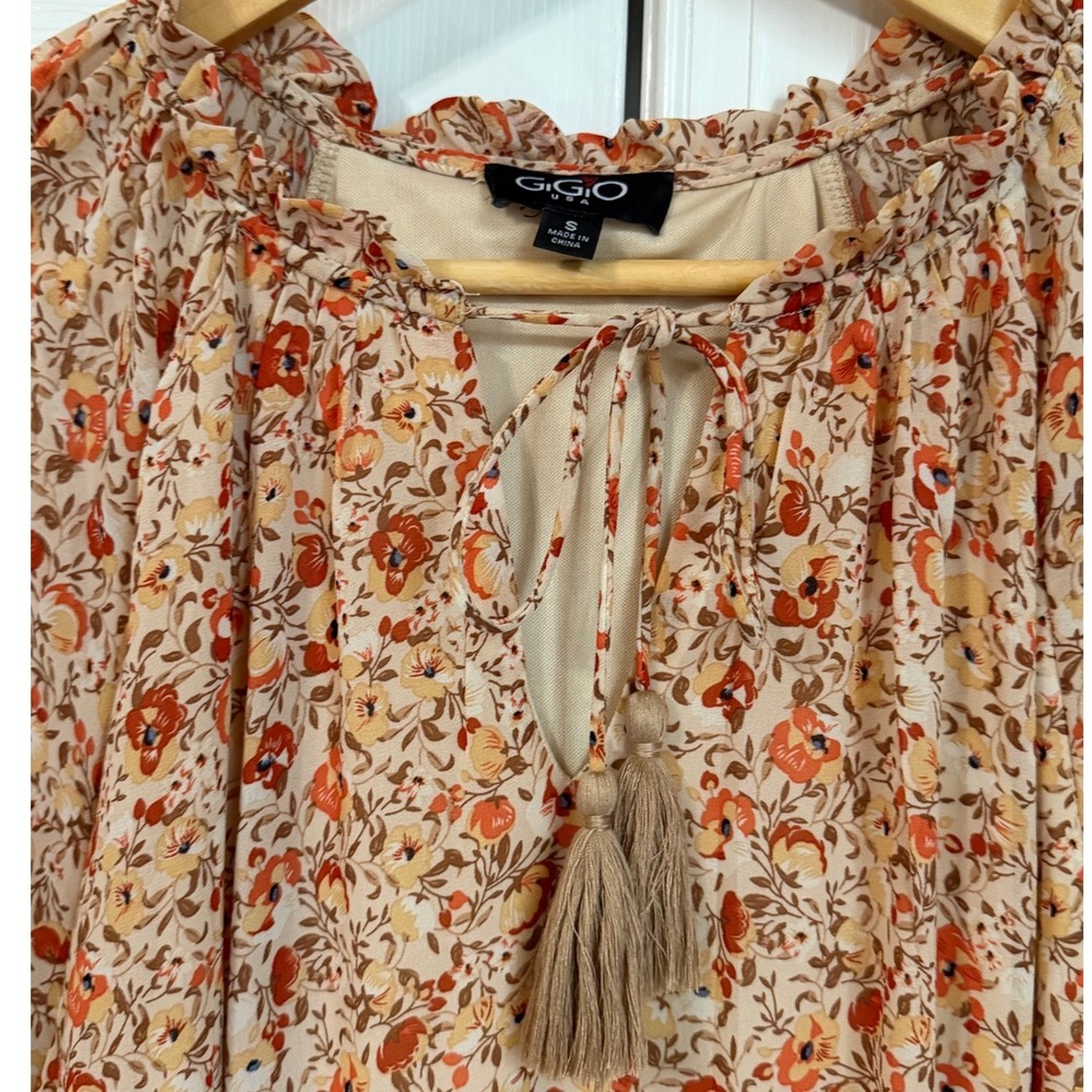 Floral Cottage Tiered Midi Dress Womens Size S Orange Boho Festival Indie GiGio - Picture 3 of 9